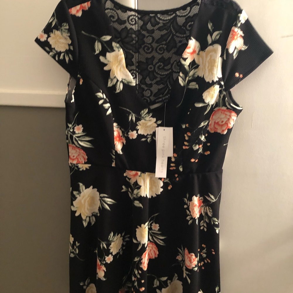 NWT black flower lace accent dress